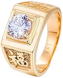Dsnyu Anillo Sello Hombre, Chino Afortunado Anillos Oro, Anillos Hombre Acero Inoxidable Punk con Circonita Talla 15