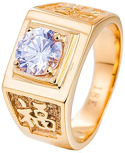 Dsnyu Anillo Sello Hombre, Chino Afortunado Anillos Oro, Anillos Hombre Acero Inoxidable Punk con Circonita Talla 15