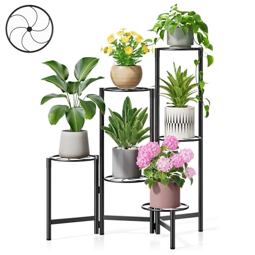 Outdoor Plant Stands for Patio Corner Tall Plant Stand Indoor Metal Flower Pot Stands for Multiple Plants 6 Tier Heavy Duty Shelf Black Kite