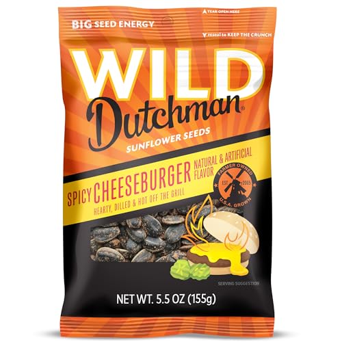 Wild Dutchman, Roasted Sunflower Seeds, Mouth Friendly Recipe for All Day Snacking, Spicy Cheeseburger, 5.5 oz (Pack of 12)