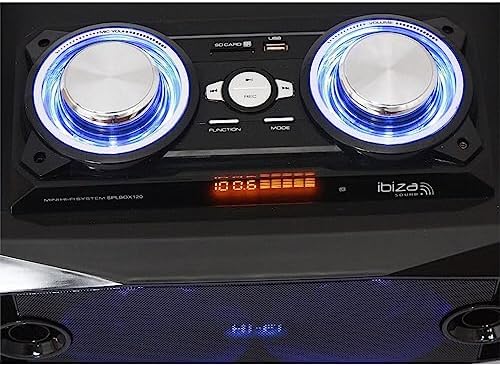 Ibiza - SPLBOX100 - Przenośny system dźwiękowy 100W all-in-1 z diodami LED na głośnikach - Bluetooth, USB, SD, FM i LINE-IN - Czarny