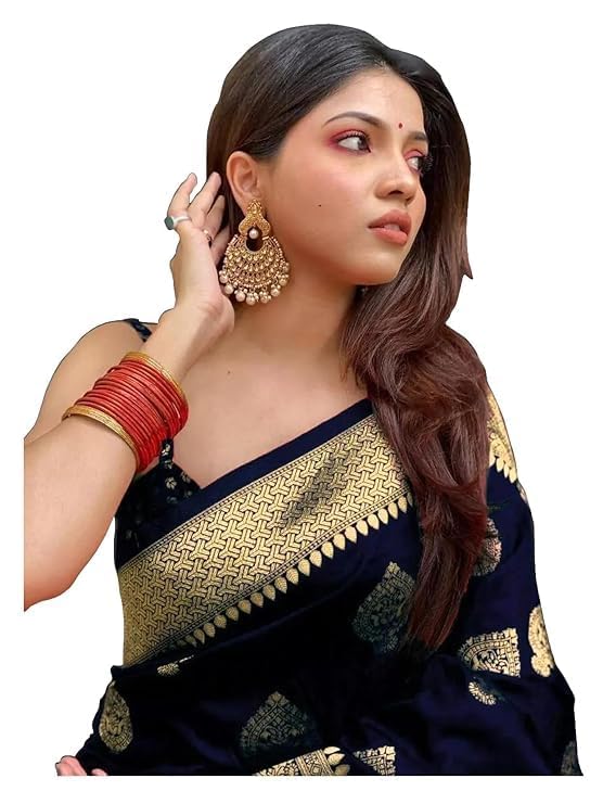 Shiv Textiles Womens Banarasi Silk Saree With Unstitched Blouse (Navy) (B0D8XZHTPD) Amazon Price History, Amazon Price Tracker