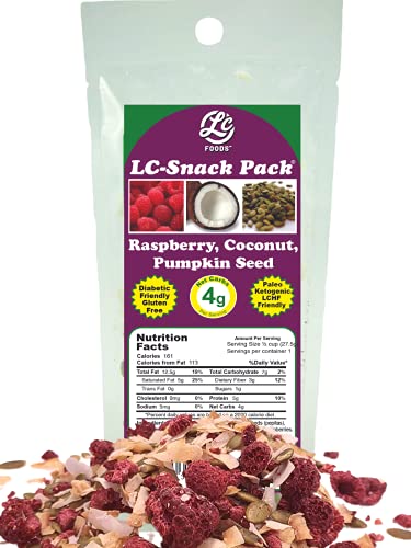 Raspberry, Coconut & Pumpkin Seed Snack Pack (6 Pack) - LC Foods - Low Carb - All Natural - Paleo - Gluten Free - No Sugar - Diabetic Friendly - 1.0 oz Each