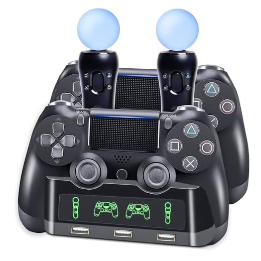 Hdiwousp PS4 Controller Charger Station,4 in 1 PS Motion Move Charging Station, Fast Charging Dock Station Wireless Multi Controller Compatible with PS4 VR Playstation 4 Slim Pro,with LED Indicator
