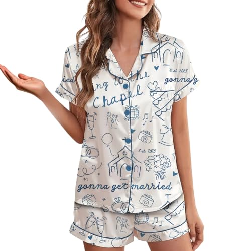 Going To The Chapel Pajama Set Coquette Bachelorette Wedding Bride Short Sleeve Satin Pajama3