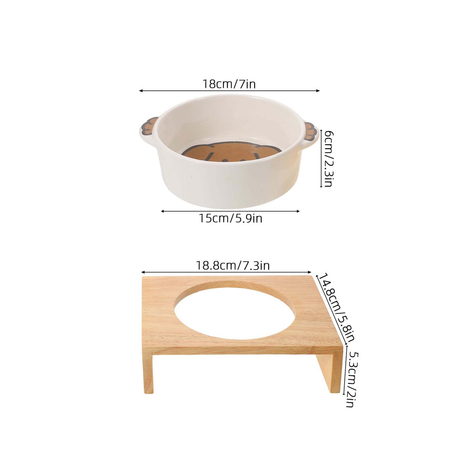 Levemolo Cuenco para Mascotas de Dos Orejas de Cerámica Base de Madera Comedero de Agua para Perros Pequeños y Gatos Plato de Comida Prueba de Derrames Cuenco para Cachorros