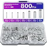 ANVINKU 800 Stück Aderendhülsen Set, 7 Arten Unisoliert Aderendhülsen Sortiment, 10-22 AWG Unisolierte Aderendhülsens Set für DIY elektrische Projekt (0,5/0,75/1/1,5/2,5/4,0/6,0mm²)