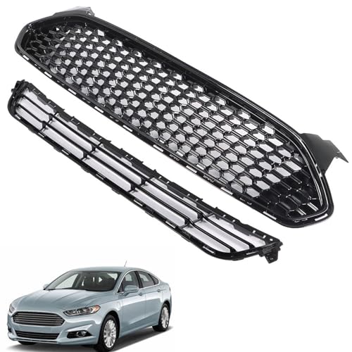 ANTUKO Front Bumper Grille Upper Lower Black Grill Kit Replacement for 2013 2014 2015 2016 Fusion