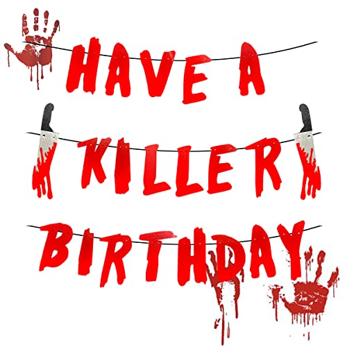 Bannière « Have a Killer Birthday » – Guirlande Halloween Horreur avec Armes ensanglantées pour Décoration Fête Film d’Horreur, Zombie, Vampire