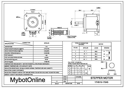 Mybotonline Nema 17 Stepper Motor Full D-Cut Shaft 62Oz-In 1.7A Bipolar 38Mm 1.8Deg 4-Lead For 3D Printer Cnc Reprap #TOP5