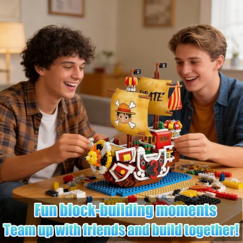 Image of Sunny Thousand Pirate Ship Micro Building Blocks, 1 Piece Creative Pirate Boat Featuring 2 Cute Figures, Challenging Building Blocks for Adult Teen 14+(2000PCS)