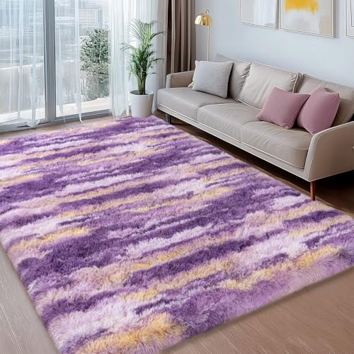 Ailyei Shag Rugs for Bedroom, 4x6 Abstract Purple Soft Fuzzy