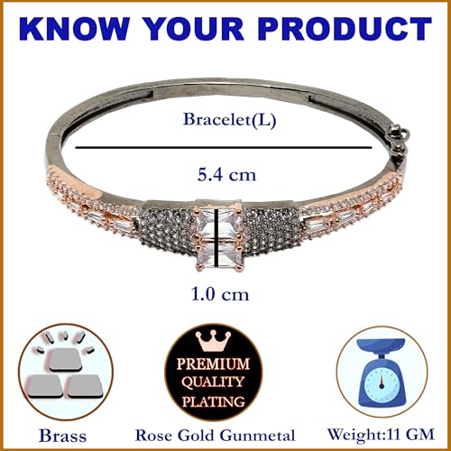 Image of ZENEME Rhodium-Plated Square Shaped American Diamond Studded Kada Bracelet For Girls and Women