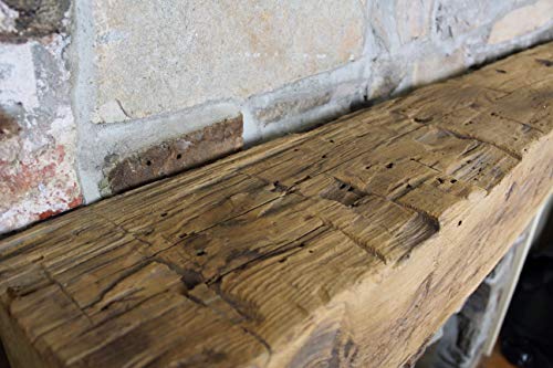 Image of Modern Timber Craft Hand Hewn Beam Fireplace Mantel - Reclaimed, Axe Cut Barn Wood Floating Mantel Shelf - Handcrafted in USA - Certified Reclaimed, 72 inch L x 7 inch D, Unfinished