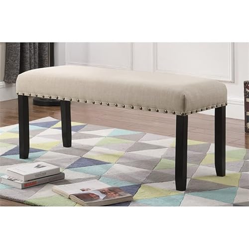 Roundhill Furniture Biony Fabric Dining Bench With Nailhead Trim, Tan #TOP2