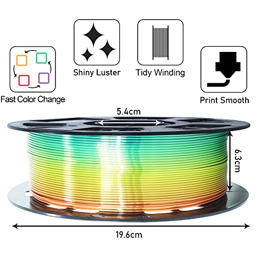 Image of 1.75mm 1Kg Silk Shiny PLA Most Basic Popular Multicolored Fast Color Change Rainbow 3D Printing Filament, Color Change Gradually Random Quickly, 2.2lbs 3D Printing Material by MIKA3D