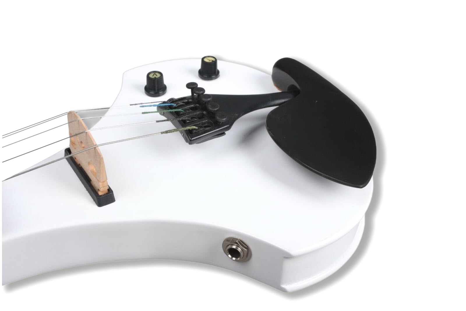 Violín eléctrico, cuerpo de madera maciza, accesorios de ébano, sintonizador agradable, pasiva pasiva con arco, bolsa de estuche (blanco-5 cuerdas)