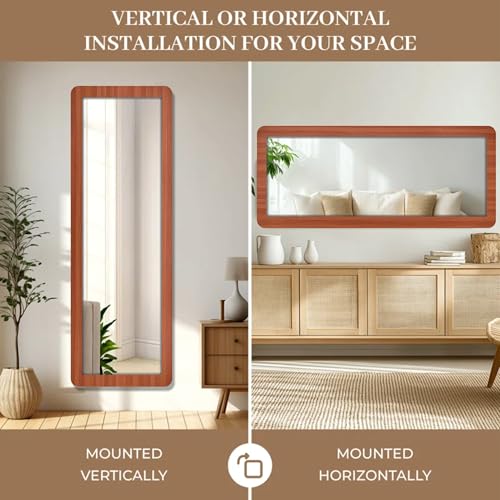Image of Creative Arts n Frames 21 x 51 inch Full Length Dressing Chevel Long Fiber Wood Rectangular Framed HD Mirror Home Wall Living Room Decor Items (Umber Walnut Color Framed HD Mirror)