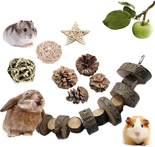 VCZONE Rabbit Chew Toys, Pet Bunny Tooth Chew Toys Organic Natural Apple Wood Grass Cake Ideal for Bunny, Chinchilla, Guinea Pigs, Hamsters Teeth Grinding (8 Pack)