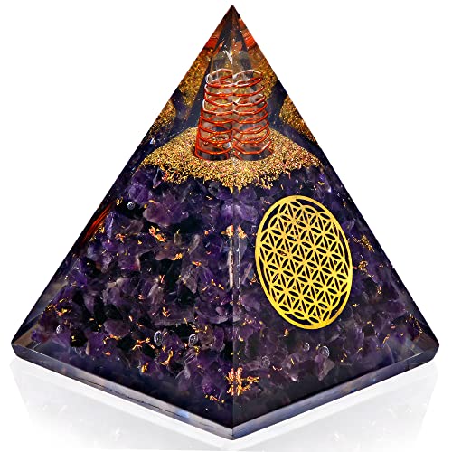 Anaya Agate Orgone Pyramid – Handmade Amethyst Crystal Pyramid – Orgonite Pyramids with Amethyst Crystal Stone, Flower of Life – Crystals and Healing Stones for Spiritual Wisdom and Awakening