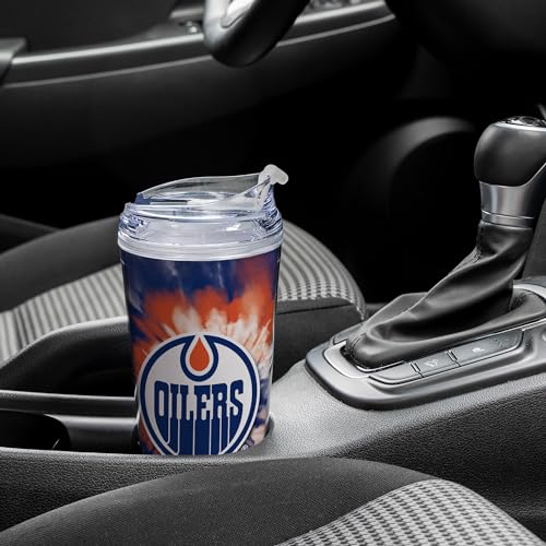 Image of Rico Industries NHL Hockey Team Color Tie Dye 24oz Metallic Acrylic Tumbler with Hinged Lid, Officially Licensed Double Wall Tumbler with Straw