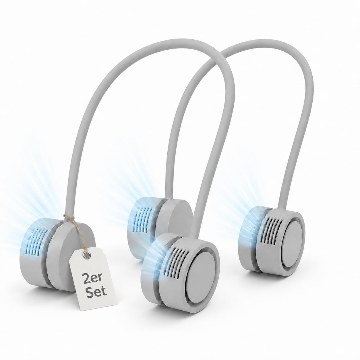 Nackenventilator tragbar USB-C, 180 g Halsventilator kabellos mit 3 Windstufen, Aromafunktion, flexiblem Luftstrom, leiser Mini Ventilator für Büro, Reise, Outdoor & Alltag (2x Grau)