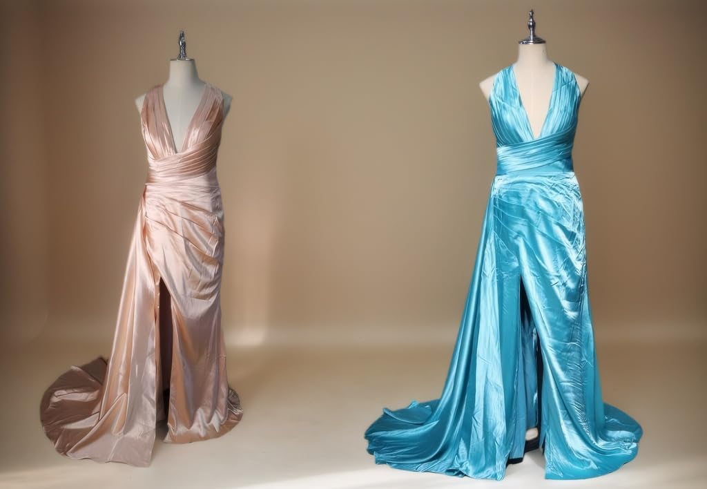 Halter Satin Bridesmaid Dresses for Women 2024 Long Prom Dresses with Slit Ball Gown Ruched Formal Evening Dress MR023