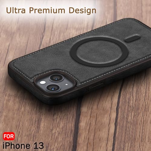 Image of TheGiftKart Genuine Leather Finish Back Cover Case for iPhone 13 | Shockproof Design | Raised Edges for Camera & Screen Protection | Stunning Minimalist Design Case Cover (MagSafe Compatible, Black)