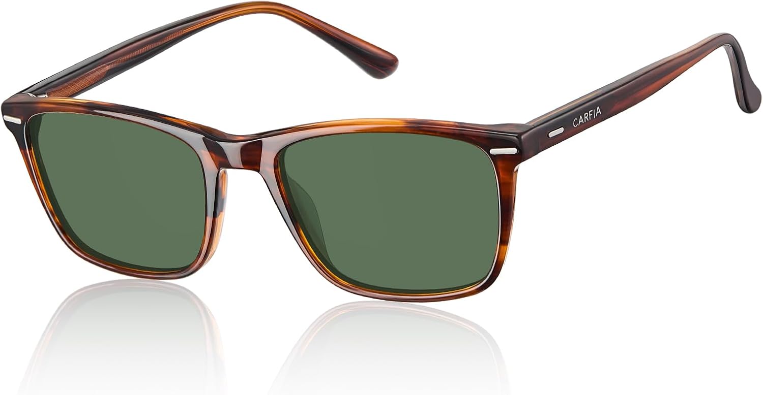 CARFIA Rectangle Polarized Sunglasses for Men UV400 Protection Narrow Face Lightweight Acetate Driving Glasses