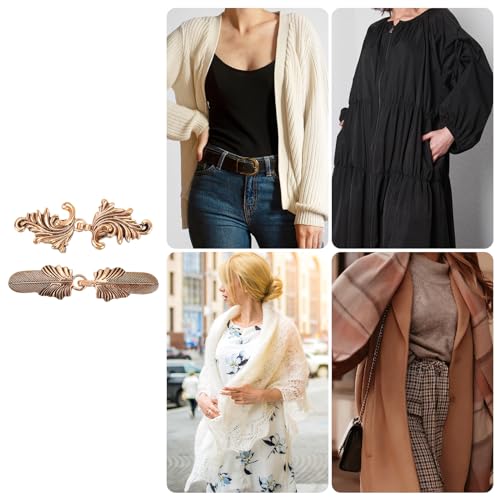 Image of uxcell Vintage Sweater Clips, Cape Cloak Clasp Retro Cardigan Clips Shawl Collar Clasp Dress Shirt Brooch Clip
