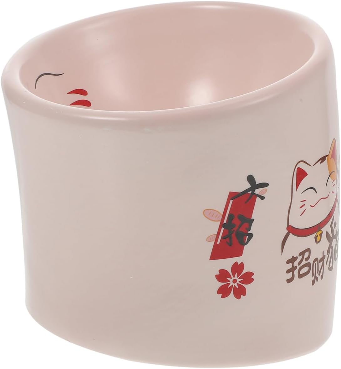 Ceramic Cat Feeding Bowl Raised Anti-Spill Pink Pet Neck Protection Dish Elevated Water Bowl for Kittens and Cats