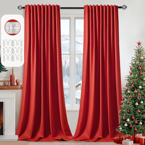 MIULEE Christmas Red Back Tab Blackout Curtains 52x102 Inch Long 2 Panels