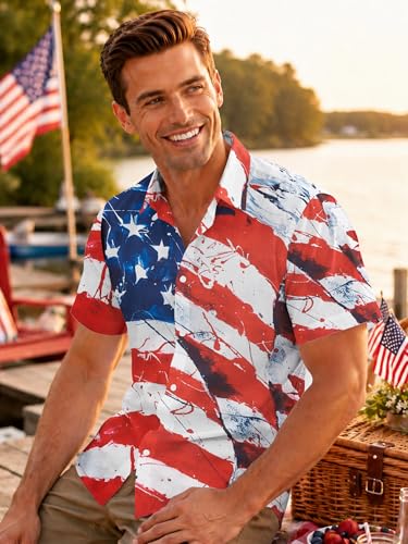 Image of Yoimira Hawaiian Shirts for Men, Print Mens Casual Short Sleeve Button Down Shirts Floral Aloha Beach Shirt