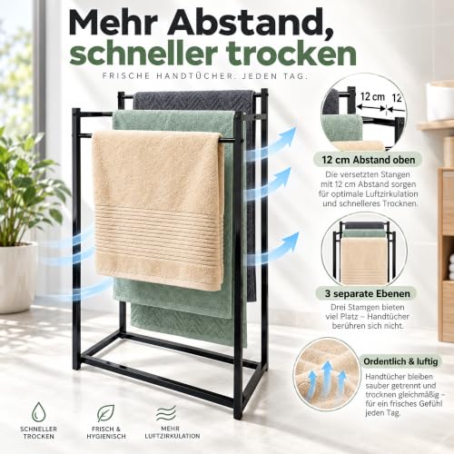 AJIEQAQ Handtuchhalter Stehend Schwarz 3 Stangen – Ansicht 6