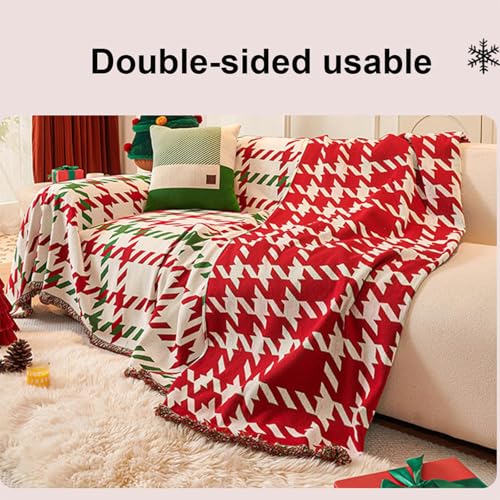 Housse de canapé de Noël rouge 180x260 jeté chenille franges - 5