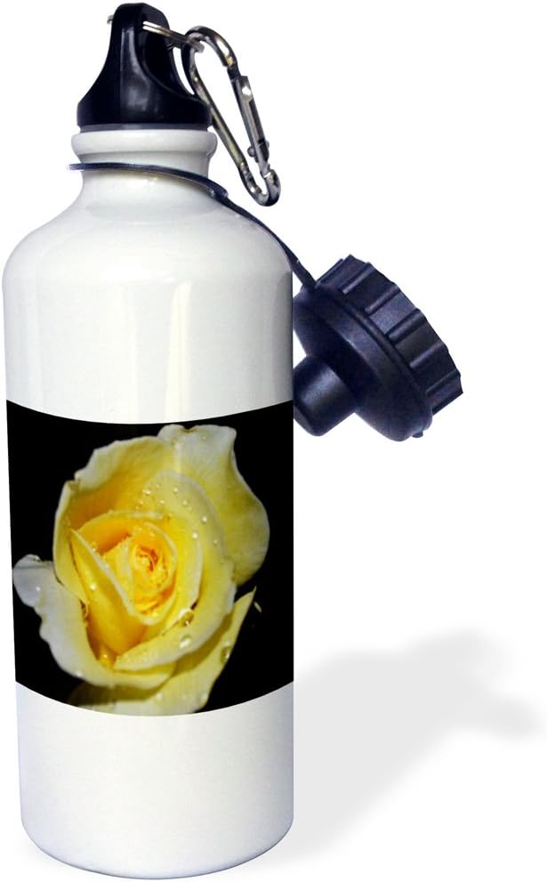 3dRose "Macros Yellow Rose Yellow Rose with Rain Drops" Sports Water Bottle, 21 oz, White