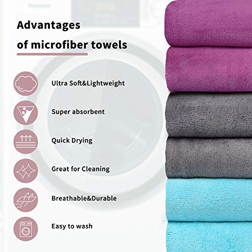 Merry Home Microfiber Bath Towel - 27” X 55” 6 Pack Bath Towel Sets Ultra Soft & Absorbent, Quick Dry Bath Towel For Bathroom Pool Spa And Gym #TOP2