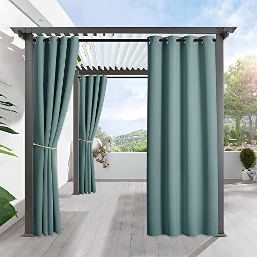 RYB HOME Outdoor Curtains for Patio, Waterproof Blackout UV Protection Outside Decor for Porch Swimming Pool Hut Garden Pavilion Pop Up Tent Pergola Balcony, W 52 x L 95, 1 Panel, Greyish Blue