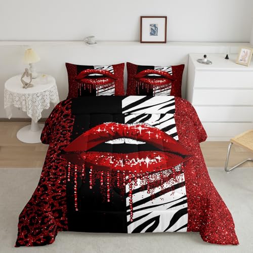 Parure de lit couette zèbre et paillettes rouges pour lit King Size - 2