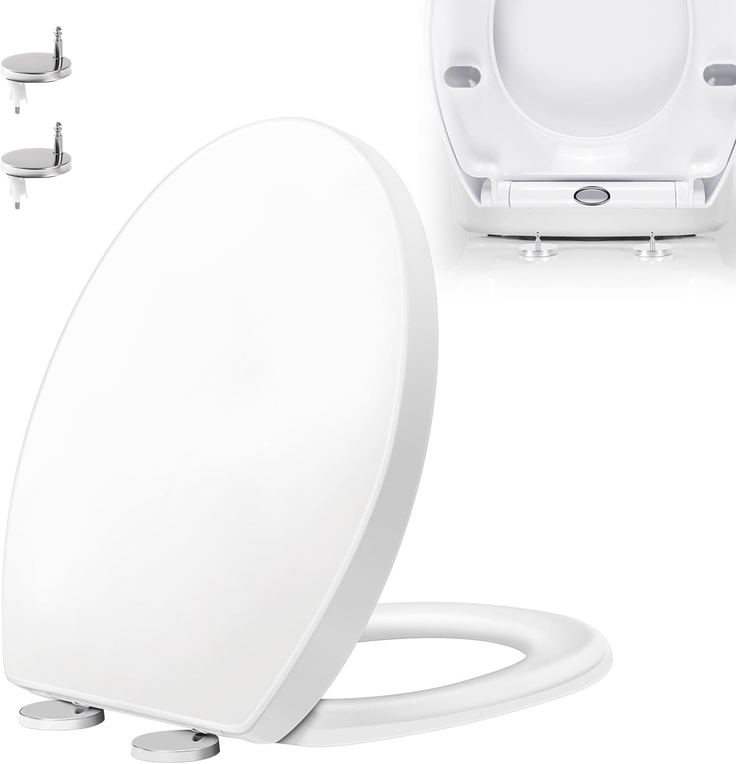O-Shaped Quiet Soft Close Toilet Seat, Quick Release for Easy Cleaning, Toilet Seats with Adjustable Hinges, Universal Fit Design for Modern Bathrooms, Simple Top and Bottom Fixing, White