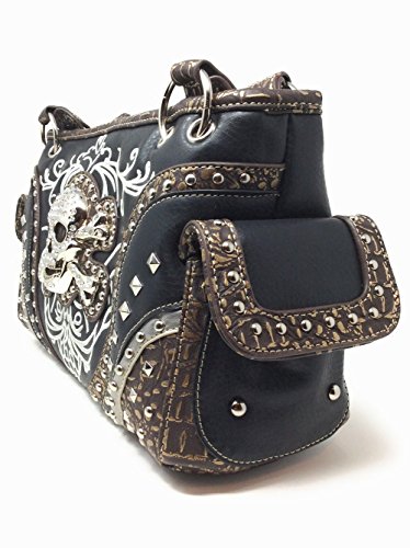 ZZ FabZzfab Embroidered Concealed Carry Rhinestone Studded Skull Purse in 6 colors (Black)3