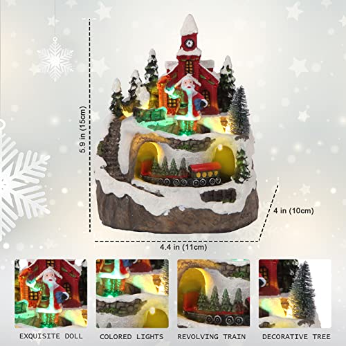 Christmas Decorations Snow Village Resin Building Figurines Revolving Train Musical Snow Globe Christmas Collectible Buildings 8 Music For Vintage Christmas Decor For Kids (Santa Claus) #TOP1