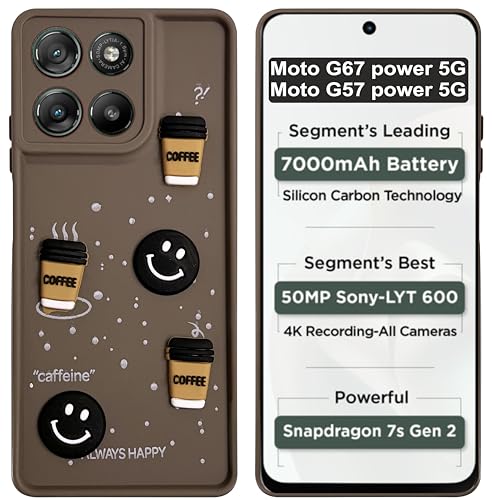 Image of SBMS Silicone Back Cover Case for Motorola G67 Power / G57 Power | Cute Fun 3D Cartoon, Coffee Design Silicone Case | Camera Protection Bump | Shockproof Case for Moto G57 Power 5G (Coffe Mug Brown)