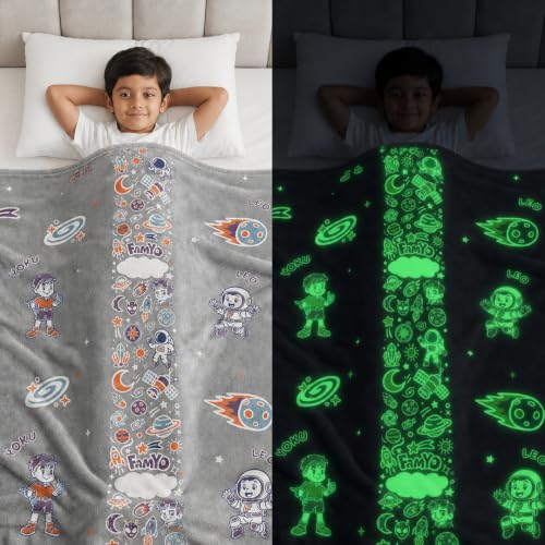 Image of Famyo GlowMaxx Kids Blanket | Soft Flannel Glow in Dark Blanket - Leo the Astro | AC Blanket for Kids | Summer Blanket 200x152 cm | | Double Bed | 0-15 Yrs | Lab-Tested Safe (Grey)