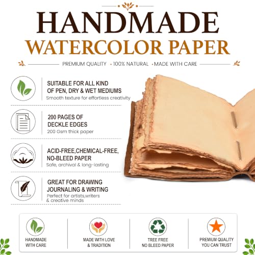 Image of LEATHER VILLAGE Leather Journal for Women & Men - Vintage Leather Bound Journal with Lock - Book of Shadows, Writing & Travel Journal - 200 Pages Handmade Deckle Edge Watercolor Paper -6 inchx4''-Fuchsia