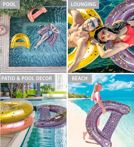 Image of POZA Inflatable Pool Float Chair - Luxurious Lounger Filled with Sparkle Confetti, 2 Built in Cup Holders & Handles, Water Floating Chair for Beach, Lake & Swimming Pool - 48 x 38 Inch