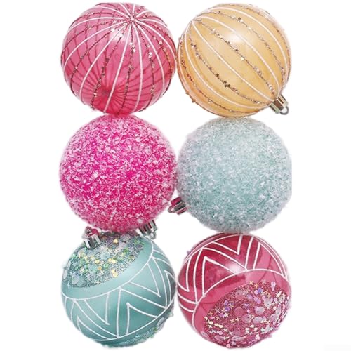 Juego de 6 adornos para árbol de Navidad con bolas pintadas a mano estilo redes sociales, adecuadas para decoración de Navidad y eventos (E)