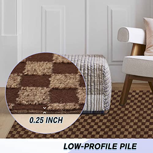 Custom Size Backed Non-Slip Area Rugs Runner, Easy Clean, Waterproof Runner Rugs For Hallway Entryway, Kitchen, Laundry, 2Ft X 6Ft, Brown Checkered #TOP2