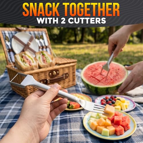 2 Pcs Stainless Steel Watermelon Cutter Slicer Tool 2-in-1 – Cutter & Fork | Perfect Cube with Zero Juice Mess, Watermelon Slicer Tool for Melon & Dragon Fruit – Portable for Picnics & Summer Parties — view 6
