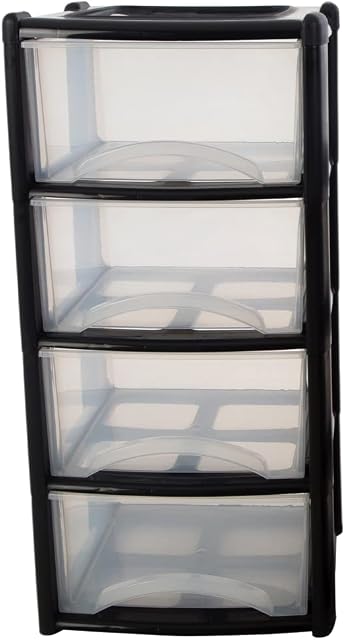 FXDM 4 Drawer Large Plastic Storage Drawer Tower Perfect for Schools, Offices and Children's Toys Storage Solution (Black)